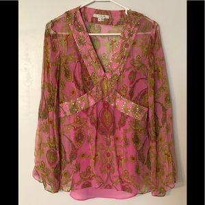Pink silk embellished top